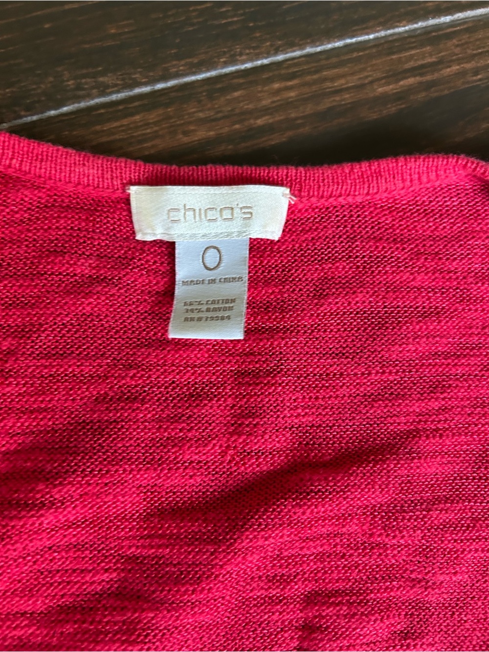 Chico's Bright Red Short-Sleeve Knit Top with Fringe Scoop Neck - Picture 3 of 4